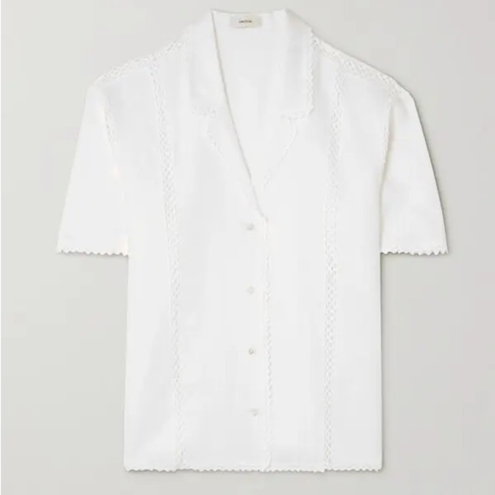 NWOT Oroton Crochet-Trimmed Linen Shirt